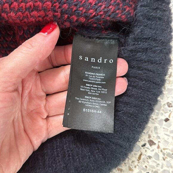 Sandro Paris navy red chevron sweater medium m - Picture 5 of 7